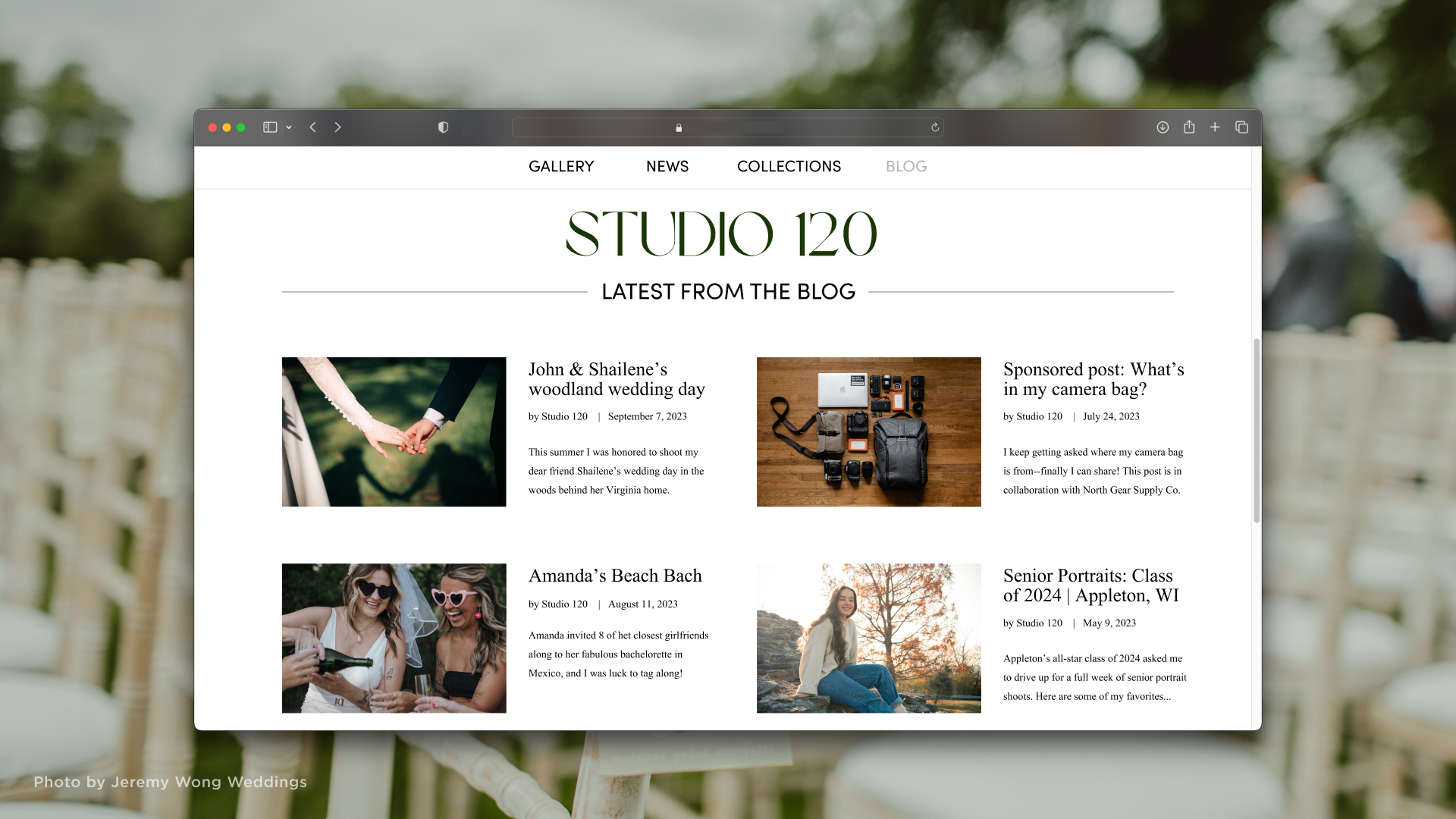 Screenshot of a blog homepage created on SmugMug.