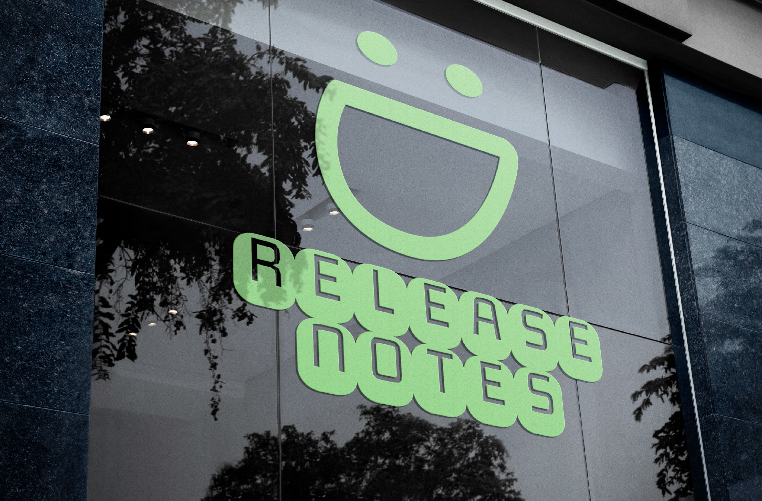 An external window display featuring a green Smuggy and the words, "Release Notes."