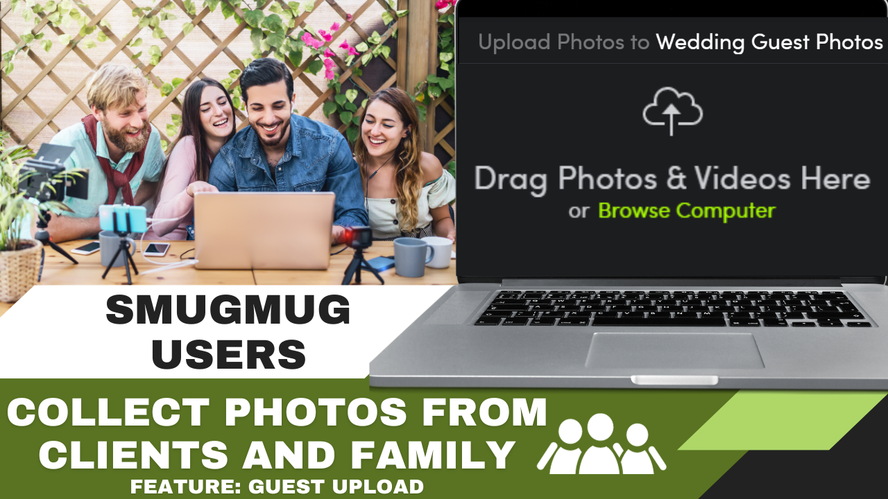 A happy family huddled around a laptop.